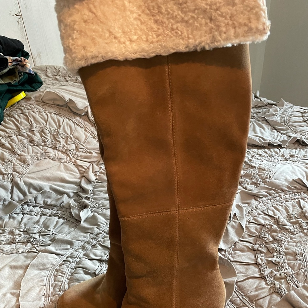 Lucky boots with fur top, size 7.5, 3 inch heel